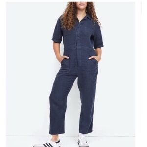 NWT Mate the Label Navy Linen‎ Short Sleeve Jumpsuit XS